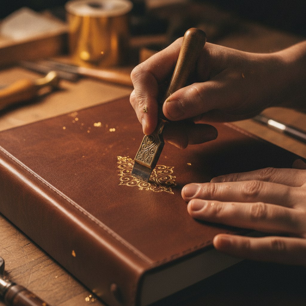 Deri kaplama ciltleme — el boyaması doğal deri kitap kapağı